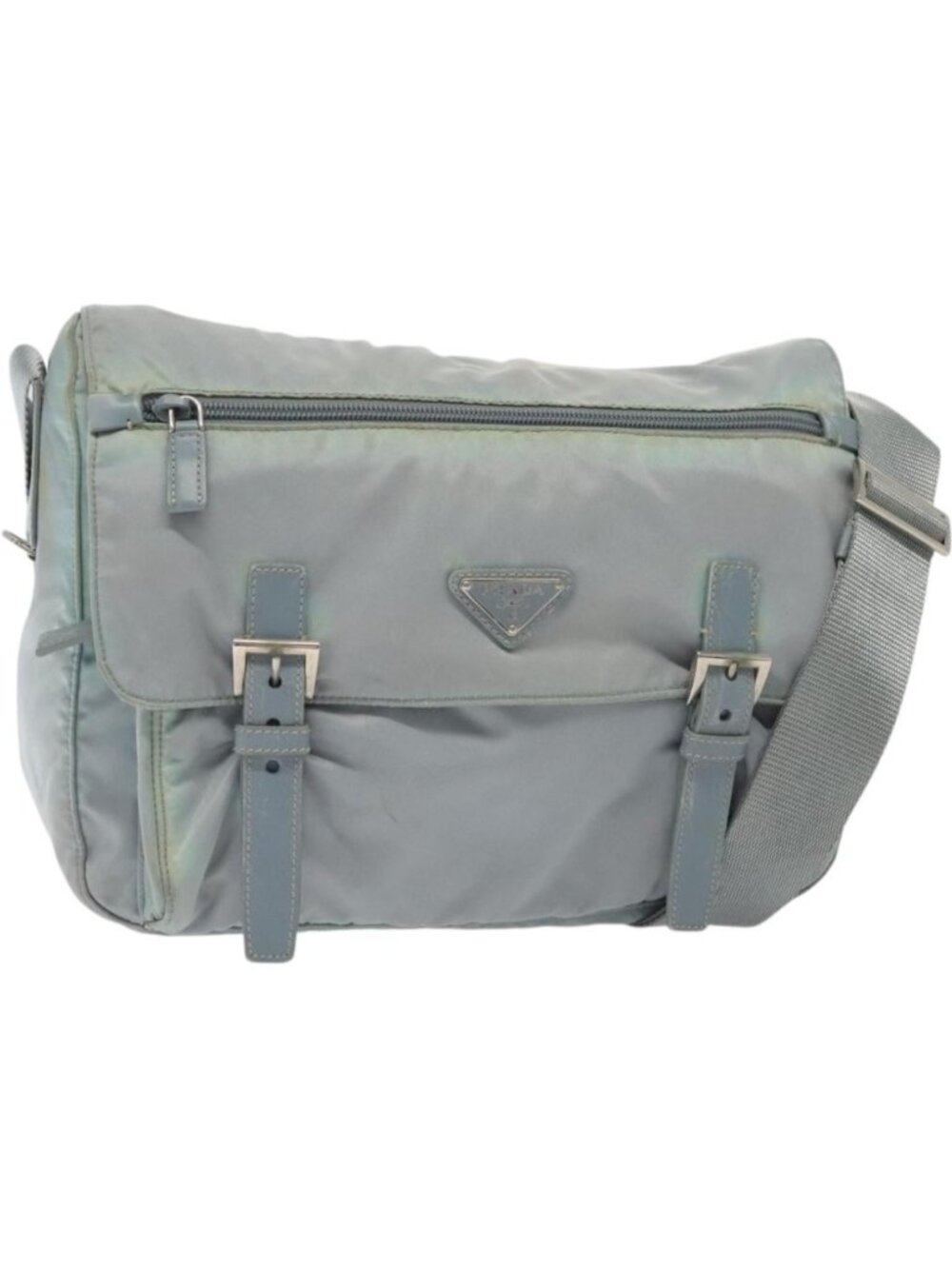 PRADA Shoulder Bag Nylon Light Blue Silver